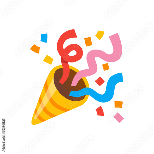 Vector icon party popper. Cartoon emoji of birthday confetti explosion. Simple minimal illustration isolated on white background, vector 10 eps.