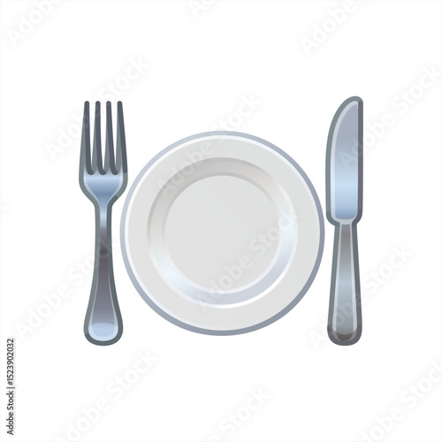 Fork knive plate emoji vector food eating illustration, vector 10 eps.
