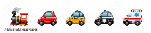 Transport Vector Icons Set. Transportation, Taxi, Police, Ambulance, Emergency car symbols, emojis, emoticons, vector illustration icons collection, vector 10 eps.
