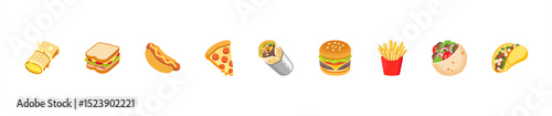 Fast food color icon set. Vector Fast food emoji illustration collection, vector 10 eps.