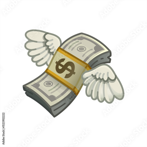 Flying money emoji with wings. Dollar stack. Vector 10 eps.