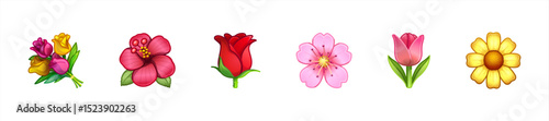 Flowers emoji icon set. Emoji vector flower icon.