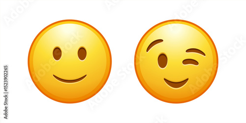 Smile or eye blink face emoji set. Winking Face. Eye winking emoji, funny yellow emoticon with smile. Smile icon vector 10 eps.
