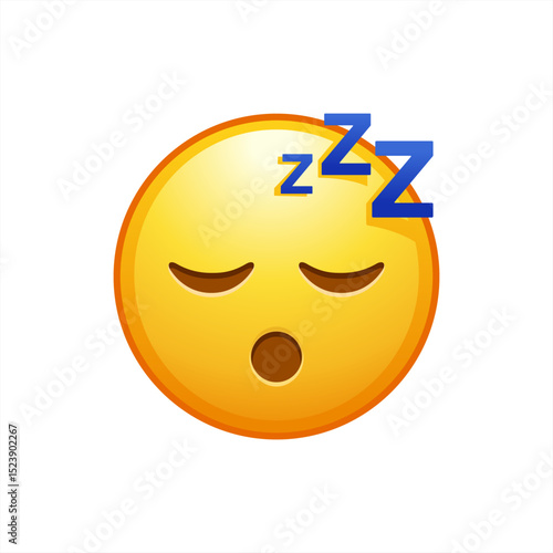 Vector yellow sleepy face emoji icon with ZZZ symbols, vector 10 eps.