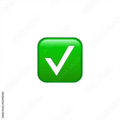 Green check mark emoji icon. Isolated. Vector 10 eps.