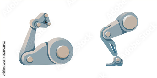 Futuristic human hand and leg prosthesis. Metal hand implant. Isolated. Vector emojis.