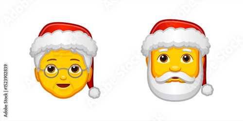 Cute santa claus head on white background. Santa face emoji icon. Santa claus he and she. flat design. Vector illustration