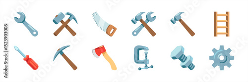 Set of icons emoji tools on white background Basic Work tools vector 10 eps.