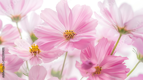 Pastel Cosmos Flowers on White Background