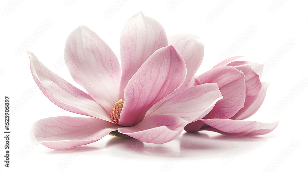 Pink Magnolia Bloom on White Background Pink Magnolia Bloom on White Background