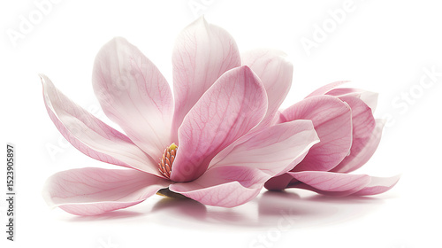 Pink Magnolia Bloom on White Background