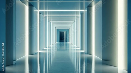 Wallpaper Mural Futuristic illuminated corridor journey: parallel neon lights and reflections Torontodigital.ca