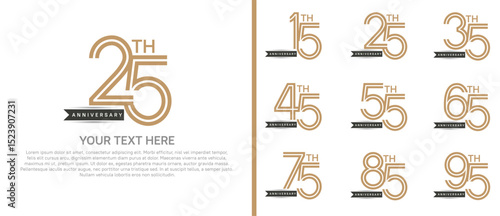 logo anniversary set. brown color with black ribbon on white background for special event