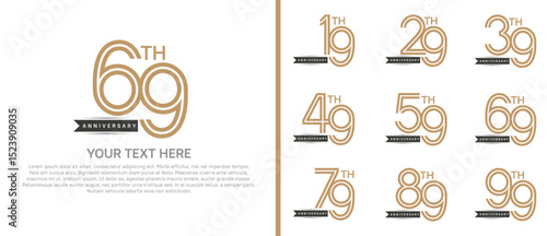 logo anniversary set. brown color with black ribbon on white background for special event