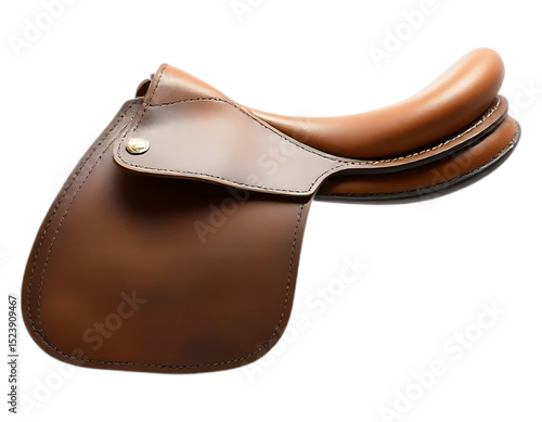 Brown leather English saddle isolated on transparent background