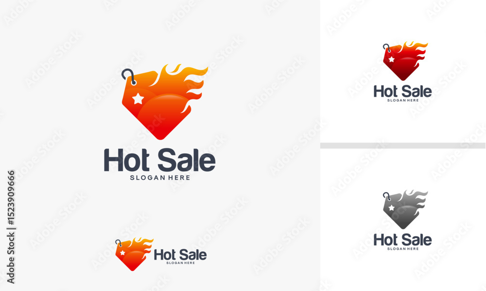 Obraz premium Hot Sale logo designs concept, Fire Price Tag logo template, Sale logo designs symbol