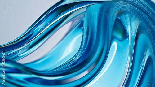 Abstract swirling form of translucent, vibrant blue glass; smooth, glossy surface with subtle internal reflections and textural variations creating depth and movement