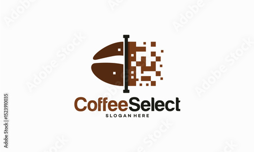 Coffee Selection logo designs concept, Coffee Scan Logo template, Pixel Coffee logo vector illustration
