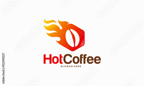 Hot Coffee Logo designs concept, Fire and Coffee Bean logo symbol vector illustration