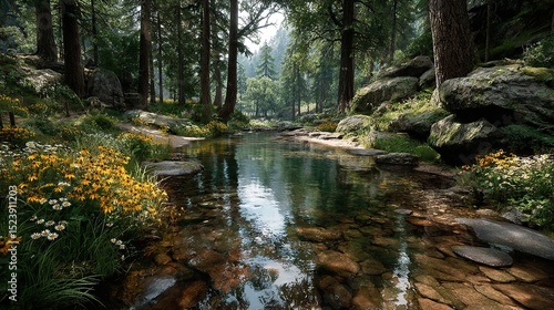 Forest Stream Tranquil Flow.