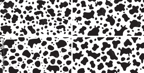 Cow Spots Pattern, Black and White Seamless Vector Illustration