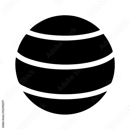 Fitness Ball Black Solid Icon — Exercise Equipment and Gym Training Symbol

