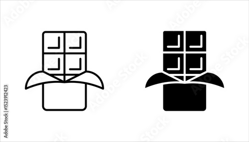 Chocolate bar icon set, opened chocolate, Chocolate bar simple vector illustration on white background