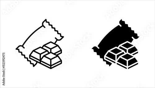 Chocolate bar icon set, opened chocolate, Chocolate bar simple vector illustration on white background