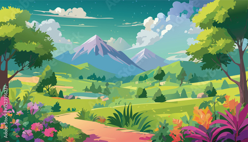 Realistic Illustration of Various Tropical Rainforest Vegetation and Plant Species