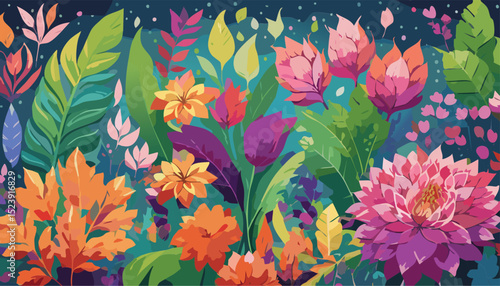 Realistic Illustration of Various Tropical Rainforest Vegetation and Plant Species