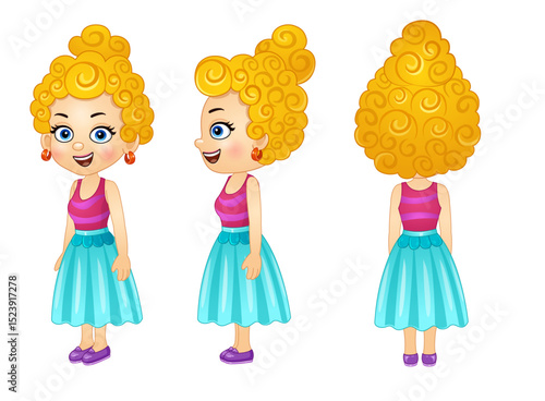 Vector illustration of beautiful blonde mother character with 3 corners. Cartoon illustration.
