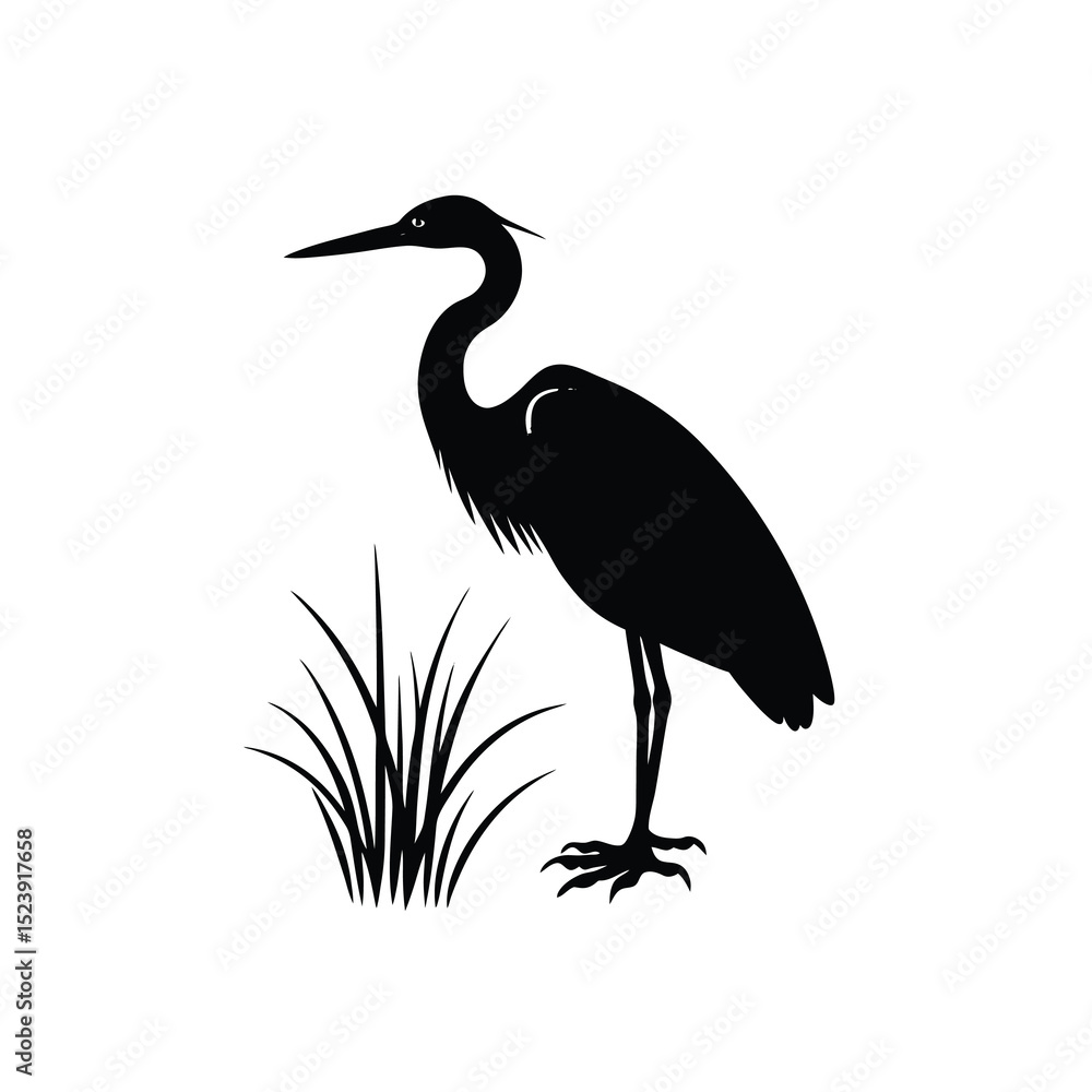 Obraz premium Heron Marshland Vector Silhouette Elegant