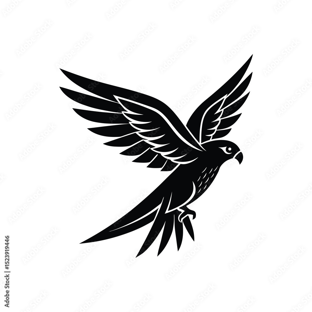 Fototapeta premium Falcon Perched Vector Silhouette Wings Chrome