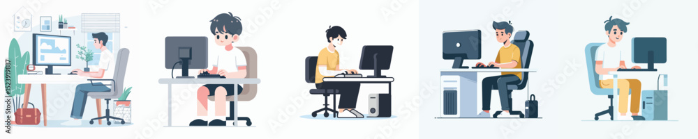 vector of a young man playing computer vector of a young man playing computer