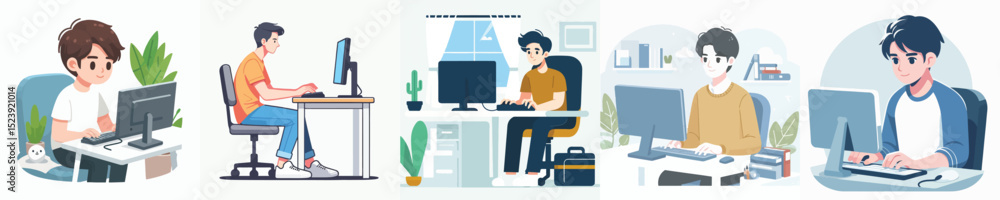 vector of a young man playing computer vector of a young man playing computer