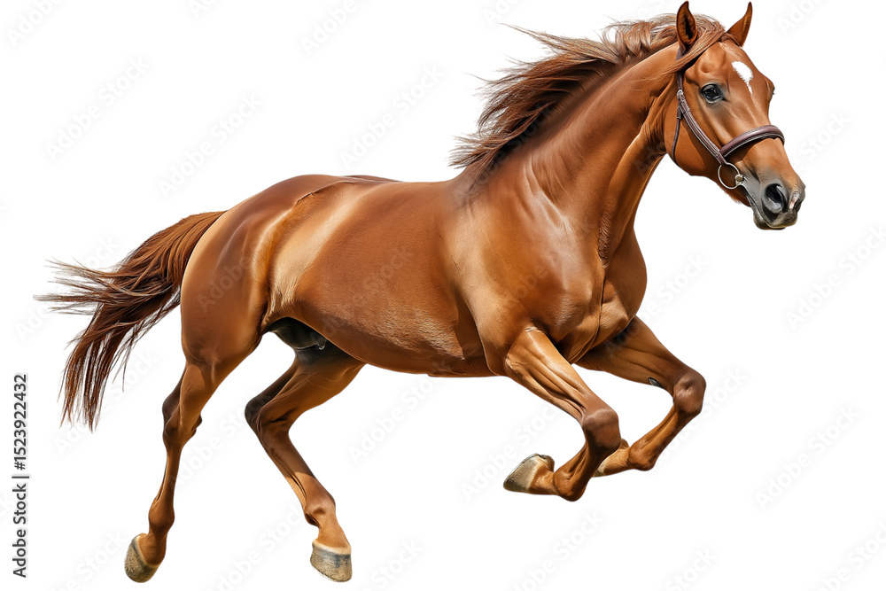 Obraz premium Running Horse With Mane Flowing Isolated on White Background Ideal for Ranch and Nature Projects