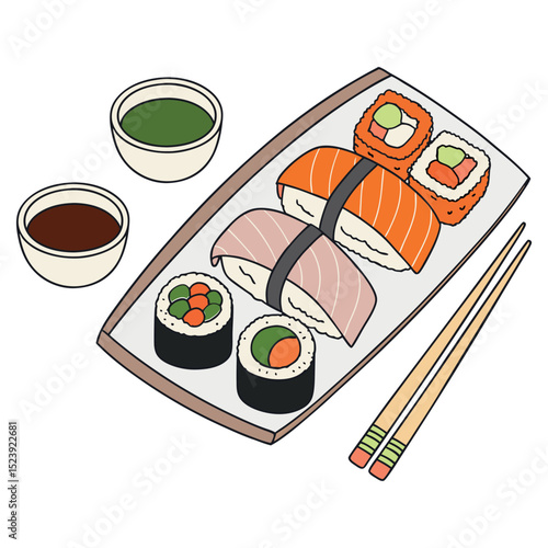 Sushi rolls with salmon, cheese, caviar