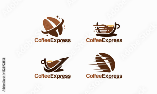 Set of Express coffee logo designs concept vector, Fast Coffee logo template