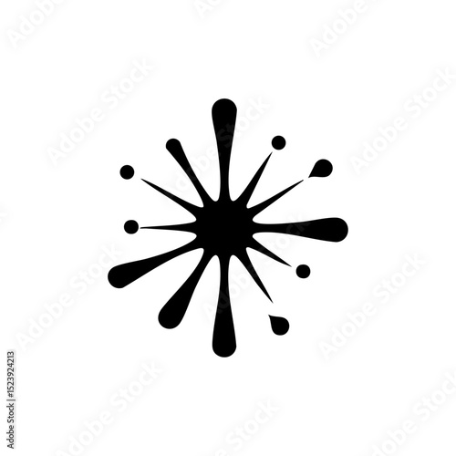 Abstract black ink splash resembling a burst or explosion. Creative vector icon symbolizing spontaneity, creativity, or impact.



