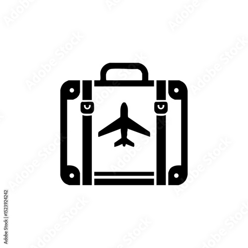 Travel suitcase icon featuring an airplane symbol representing flight, vacation, or tourism.

