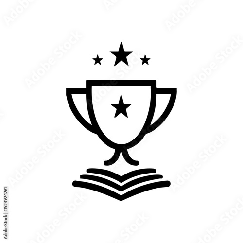 Education trophy logo with book and stars, ideal for academic achievement or award recognition.

