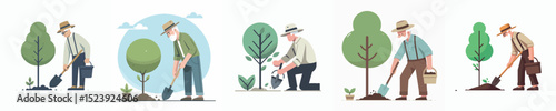 vector of a grandfather planting a tree