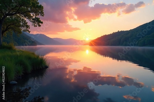 Wallpaper Mural Serene sunrise over a tranquil lake, reflecting the peaceful solitude of wellness alone Find your inner calm and reconnect with nature's restorative power , birds, tranquility, reflection Torontodigital.ca