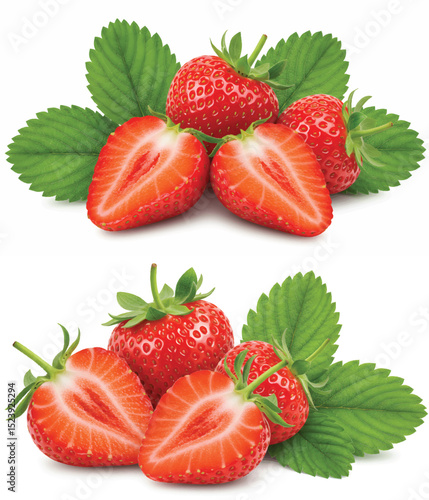 Fresh Strawberries with Green Leaves