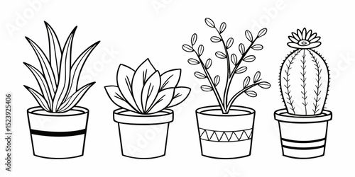 Minimalist Flat-Vector Illustration of 5 Aesthetic Desk Plants A Simple Guide to Indoor Greenery