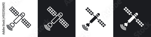 Satellite icon symbol collection on white background.