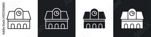 Train station building icon symbol collection on white background.