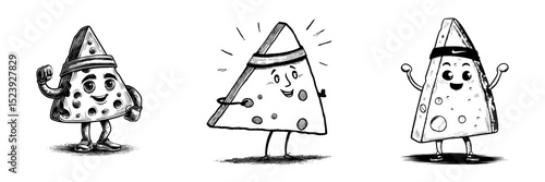 A cheerful and groovy cheese character is depicted in the context of fitness, accompanied by an Edam milk product wedge with a vintage and happy personality and a cheddar piece that takes the form of