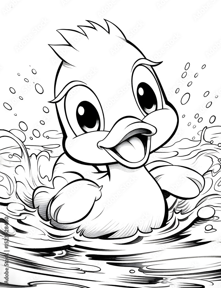 Fototapeta premium A cute baby duck running on water.