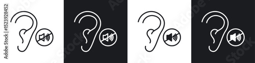 Ear deaf icon symbol collection on white background.